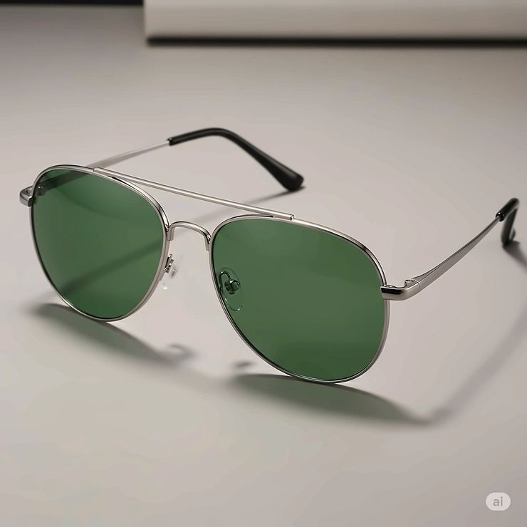 A pair of classic aviator-style green sunglasses for men, showcasing their timeless appeal and durable metal frame.