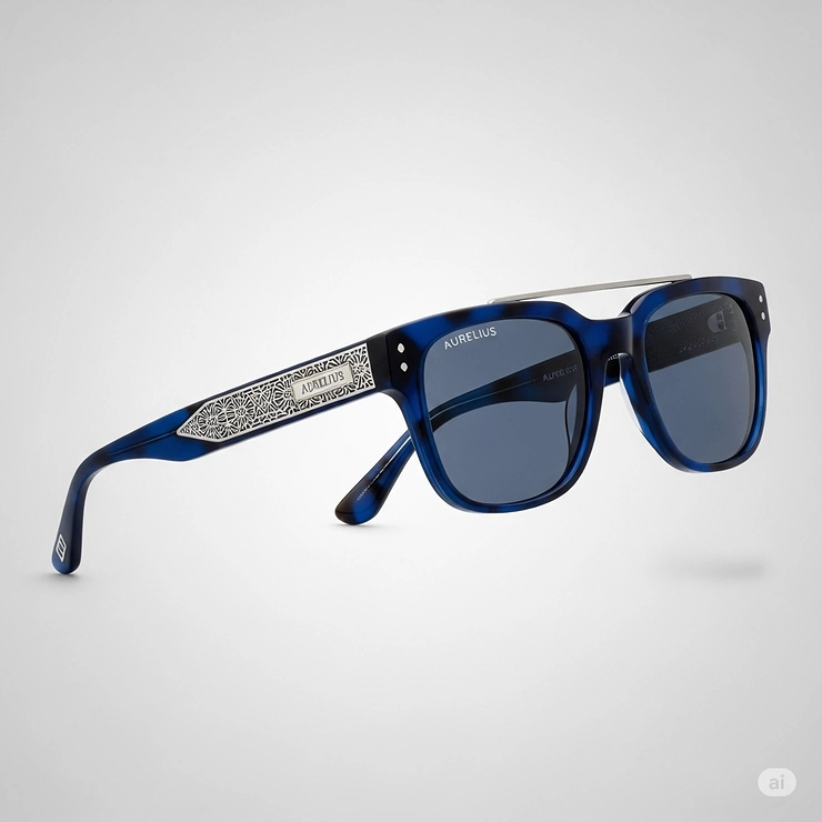 High-end designer blue sunglasses for men, featuring intricate detailing and premium craftsmanship.