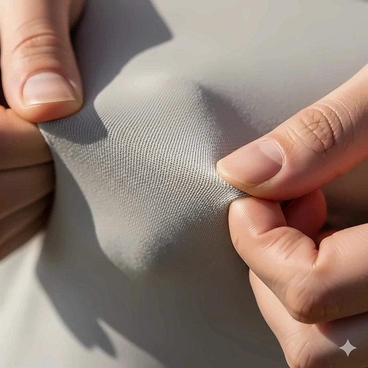 Close-up detail of the UPF 50+ fabric, showing the tight weave that provides excellent UV protection for women's hands.