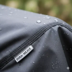 A detailed shot of the high-quality, tear-resistant material used for a premium bicycle cover, showing seams and stitching.