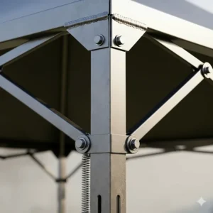 Close-up view of the durable steel frame of a heavy duty pop up canopy, showcasing the strong, rust-resistant construction.
