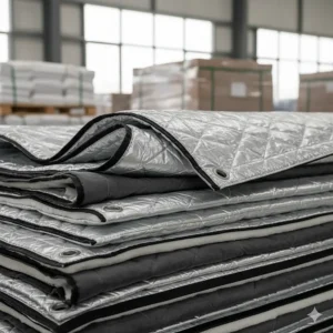 A stack of new, heavy-duty insulated tarps are ready for use, showcasing their robust construction and various sizes.
