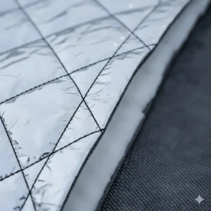 A close-up shot of the multilayered fabric of an insulated tarp, highlighting its ability to retain heat and provide thermal protection in cold weather.