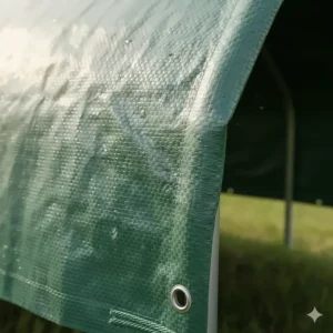 Detail of the waterproof, UV-resistant poly tarp material used for a durable tarp carport.