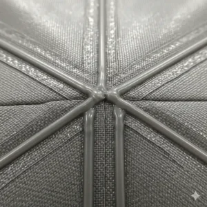 A microscopic view of the waterproof, UV-resistant fabric of a 4x4 pop up canopy's roof, showing the sealed seams.