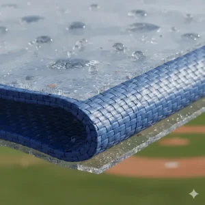 A magnified cross-section showing the durable, waterproof material used to manufacture high-quality baseball field tarps.