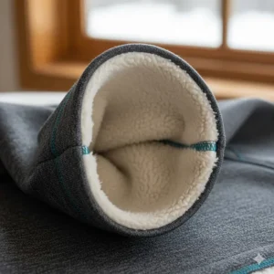 Soft fleece lining inside a women's thermal running sweater for maximum warmth in winter.