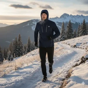 Navy blue style of the high-performance men's winter running jacket for cold weather training.