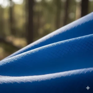 Close-up texture shot of the thin, ultralight ripstop nylon fabric used in the packable windbreaker design.