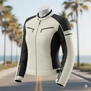 Lightweight mesh motorcycle jacket for ladies, ideal for summer riding.