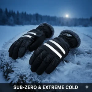 A pair of durable sub-zero running gloves specifically designed for extreme cold weather conditions.