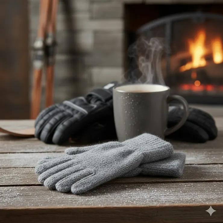 A pair of cold weather glove liners made from thermal merino wool, ideal for adding warmth to ski gloves or work mittens.