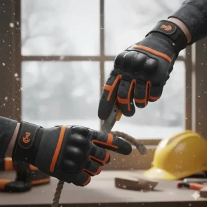 Cut-resistant cold weather work gloves with reinforced knuckles for added safety and impact protection on the job site.