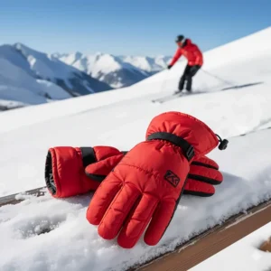 High-performance, down-insulated gauntlet gloves with a drawstring closure at the cuff to keep snow out and hands warm in severe cold.