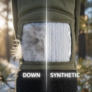 Comparison of down versus synthetic insulation materials in cold weather hunting gloves to help you choose the warmest option.