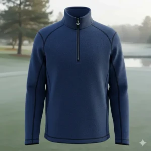 An illustration of a quarter-zip golf midlayer or fleece pullover designed for warmth and freedom of movement.