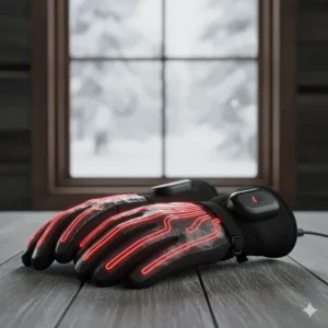 Battery-powered heated gloves with visible heating elements for hands, providing maximum warmth in sub-zero temperatures.