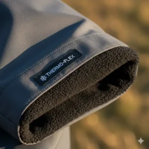 Close-up texture of the insulated fabric used for the best cold weather golf pants, showing the soft, brushed interior for warmth.