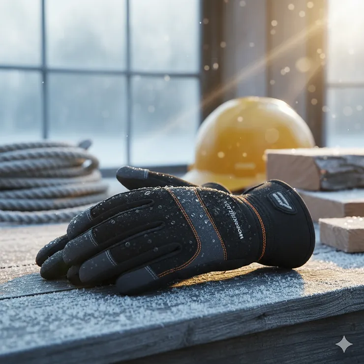 Durable, insulated, and waterproof cold weather work gloves with reinforced palms for construction and outdoor work.