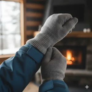 Close-up of glove liners featuring an extended or long cuff to ensure no skin is exposed to the cold between the liner and the jacket.