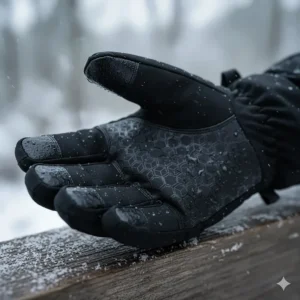 Reinforced, non-slip palm material on the waterproof gloves for superior grip during winter activities.