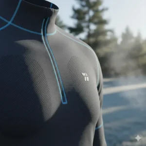 Close-up of a high-tech thermal golf base layer shirt, essential for regulating body temperature in cold weather.
