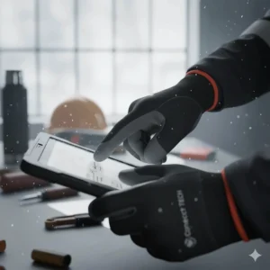 Using a tablet with touchscreen-compatible cold weather work gloves without sacrificing warmth or protection.