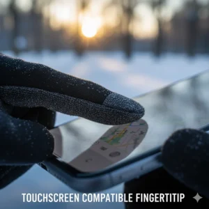 Detail of the touchscreen-compatible material on the index finger of the cold weather running gloves.