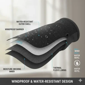 Technical diagram showing the windproof and water-resistant layers of the running gloves.