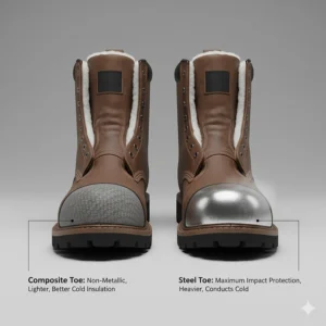 Comparison of steel toe and composite toe caps for insulation in freezing temperatures.