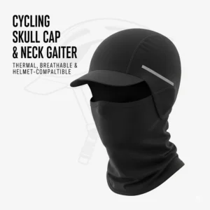 A thermal skull cap and breathable neck gaiter designed to fit comfortably under a bike helmet.