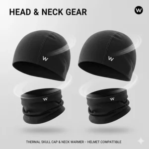 A thermal skull cap and neck gaiter set designed to fit under a bike helmet.