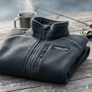 A heavy fleece mid-layer jacket providing insulation for cold weather fishing apparel systems.