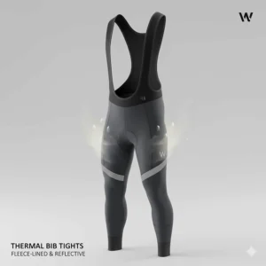 Full-length fleece-lined cycling bib tights with reflective details for cold weather riding.
