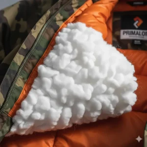 Close-up of Primaloft insulation used in a cold weather hunting jacket to ensure maximum warmth without bulk.