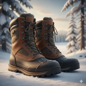 Insulated, waterproof hunting boots with high traction soles, necessary footwear for extreme cold weather hunting.