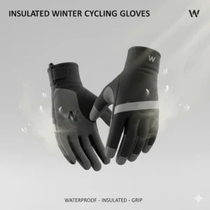 Waterproof and insulated cycling gloves showing grip texture for gear shifting in winter.