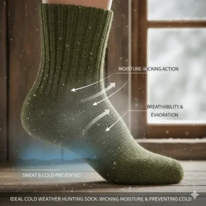 Diagram showing how an ideal cold weather hunting sock pulls moisture away from the foot, illustrating breathability to prevent sweat and cold.
