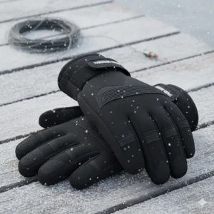 Waterproof neoprene fishing gloves with fold-back finger caps for knot-tying in cold weather.