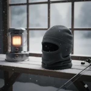 A thermal fleece beanie and neck gaiter combo for maximum heat retention while fishing.