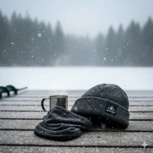 A fleece-lined thermal beanie and wind-resistant neck gaiter for protecting the face in freezing winds.