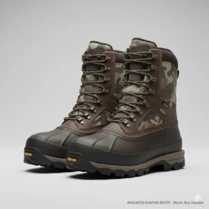 Durable, insulated hunting boots with deep treads, crucial for keeping your feet warm and dry in the coldest weather conditions.