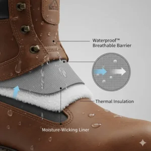 Diagram of a waterproof and breathable barrier used in cold weather work boots to keep feet dry.