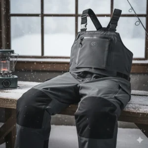 High-quality waterproof and windproof insulated bibs for extreme cold weather fishing.