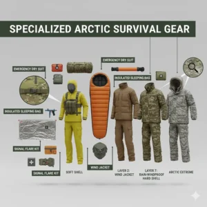 Specialized arctic survival gear and emergency thermal equipment used by Air Force pilots in extreme environments.