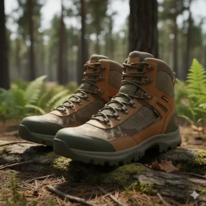 A pair of uninsulated, breathable hunting boots ideal for trekking in high temperatures.