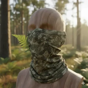 A thin mesh camo face mask used for concealment without overheating during early season.