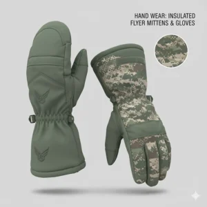 Heavy-duty insulated flyer mittens and trigger finger gloves for Air Force ground and flight operations.