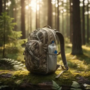 A compact hunting daypack with an integrated water bladder for staying hydrated in the heat.