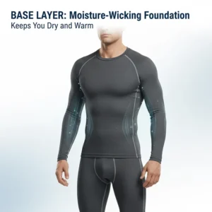 Illustration showing a thermal moisture-wicking base layer used as the foundation for cold weather work clothes.